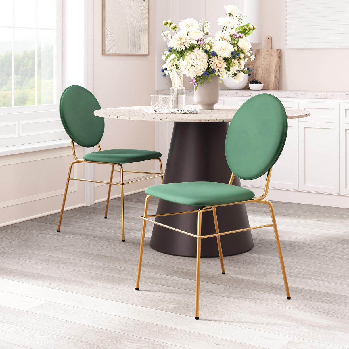 ZUO Odessa Dining Chair (Set of 2) Green & Gold