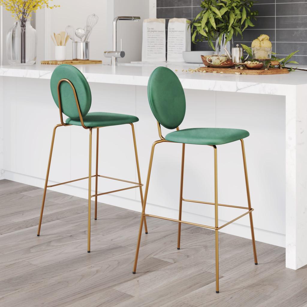 ZUO Odessa Barstool (Set of 2) Green & Gold