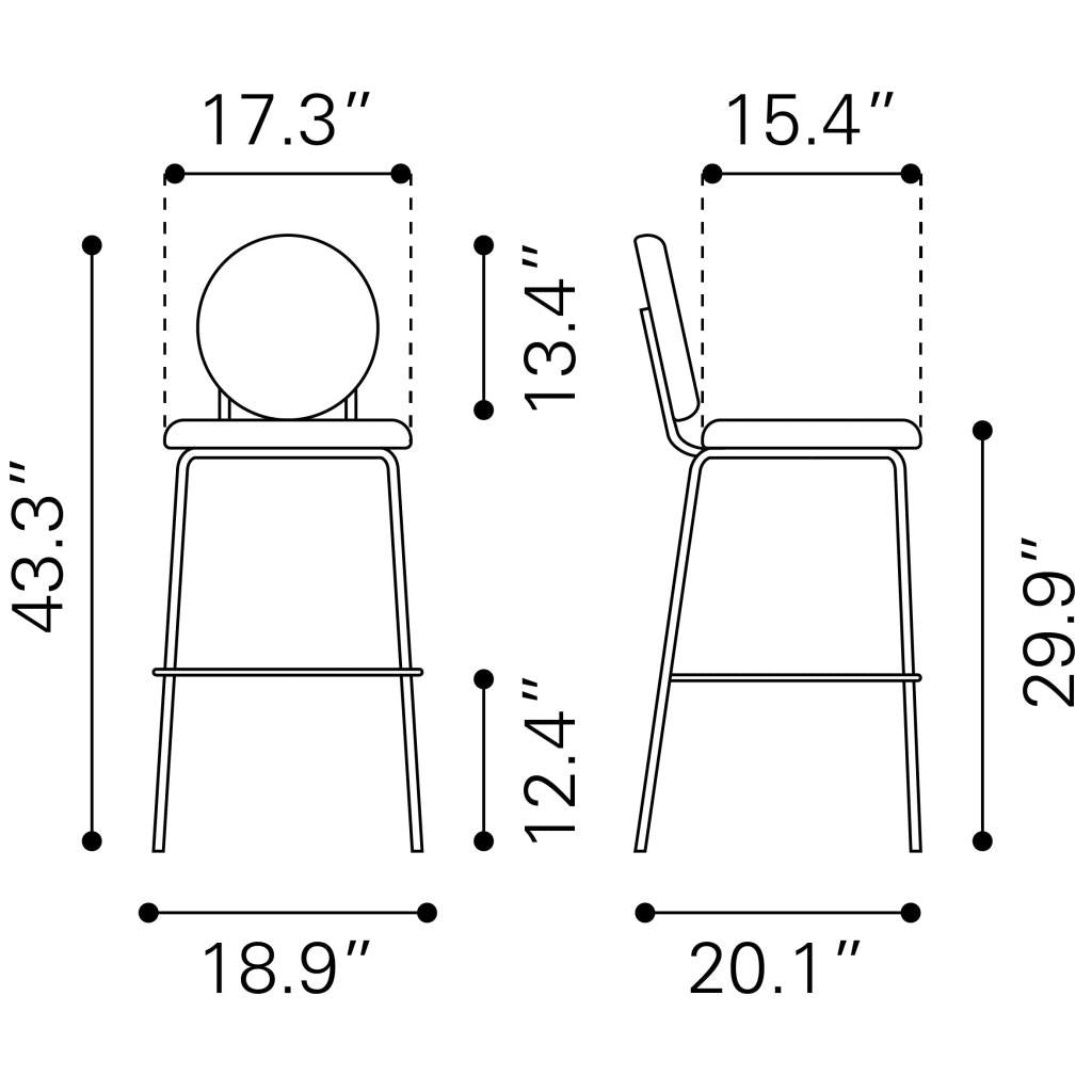 ZUO Odessa Barstool (Set of 2) Green & Gold