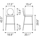 ZUO Odessa Barstool (Set of 2) Green & Gold