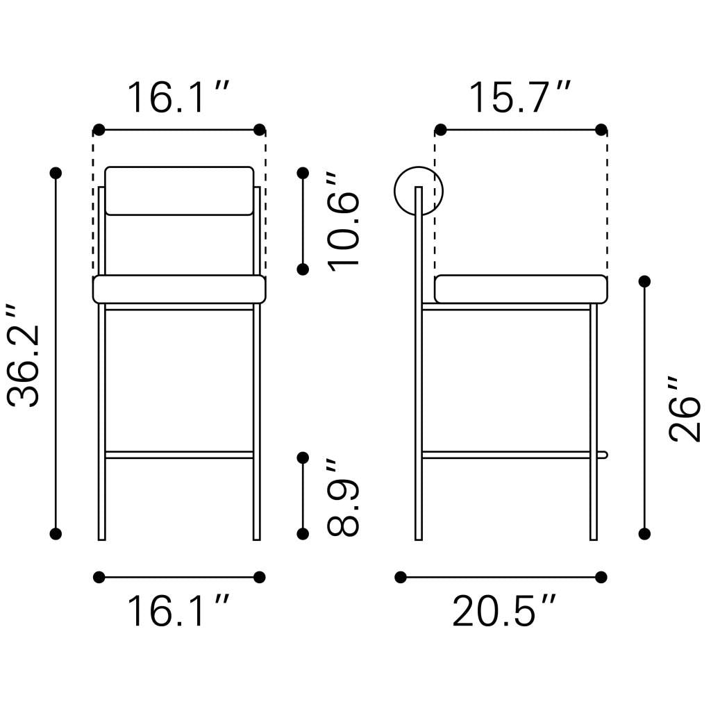 ZUO Livorno Counter Stool (Set of 2) Red & Bronze