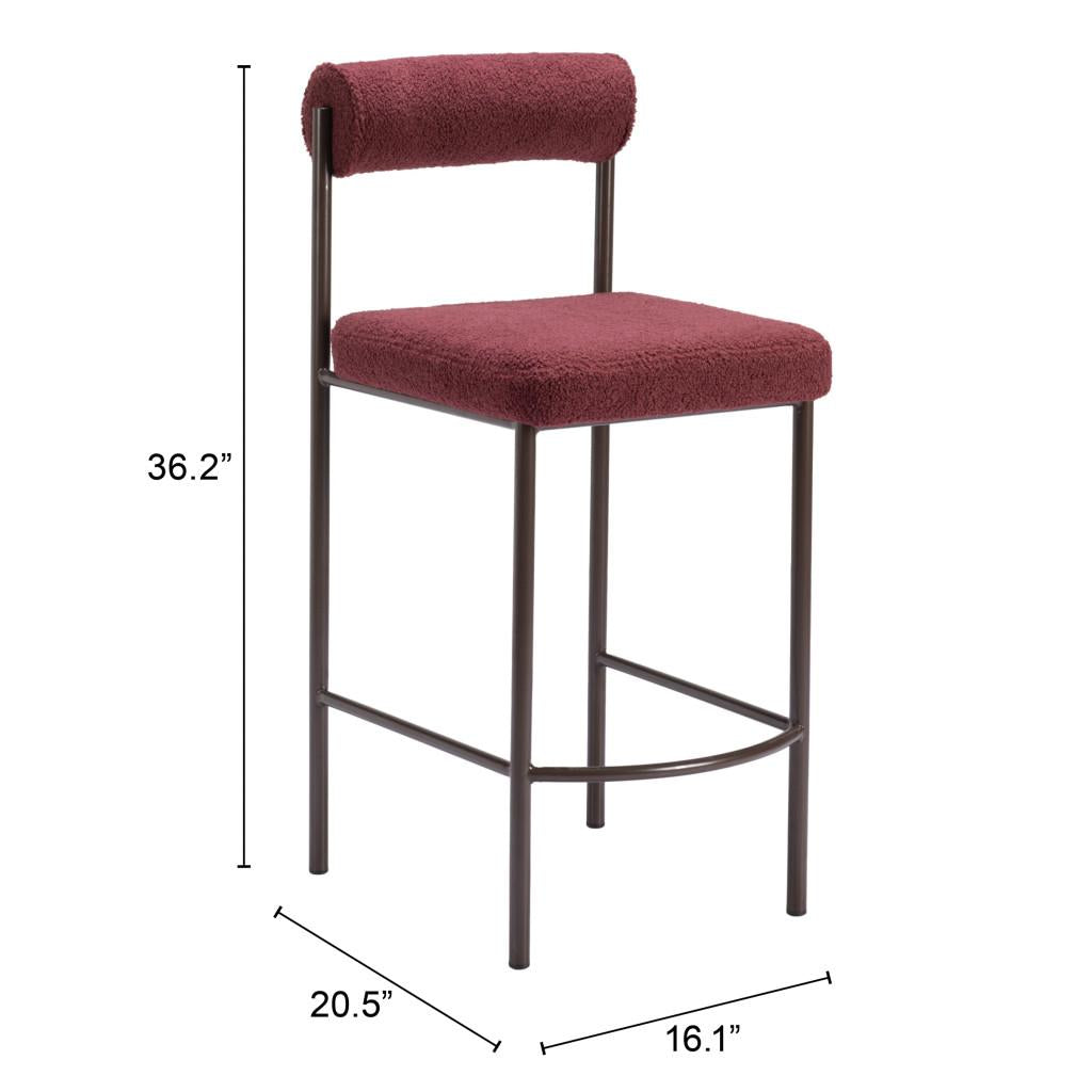 ZUO Livorno Counter Stool (Set of 2) Red & Bronze