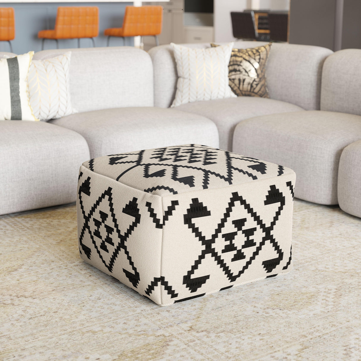ZUO Lizardo Ottoman Beige & Black