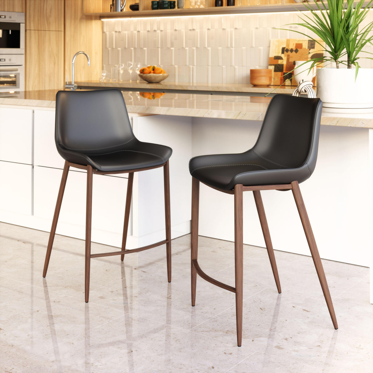 ZUO Magnus Counter Stool (Set of 2) Black & Walnut