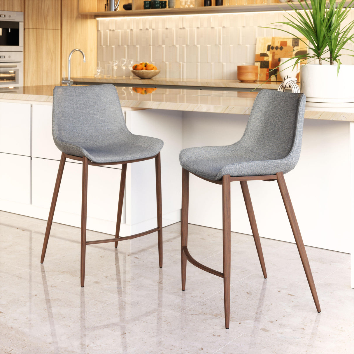 ZUO Magnus Counter Stool (Set of 2) Slate Gray & Walnut