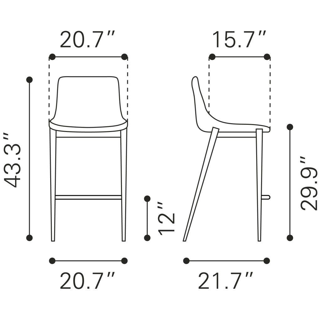 ZUO Magnus Barstool (Set of 2) Black & Walnut