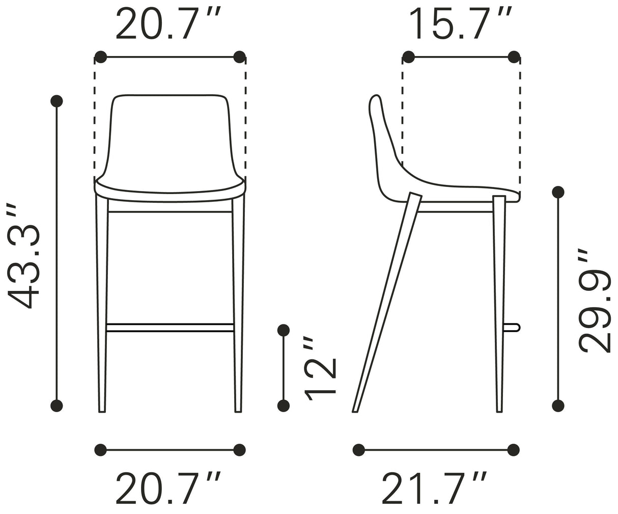 ZUO Magnus Barstool (Set of 2) Black & Walnut