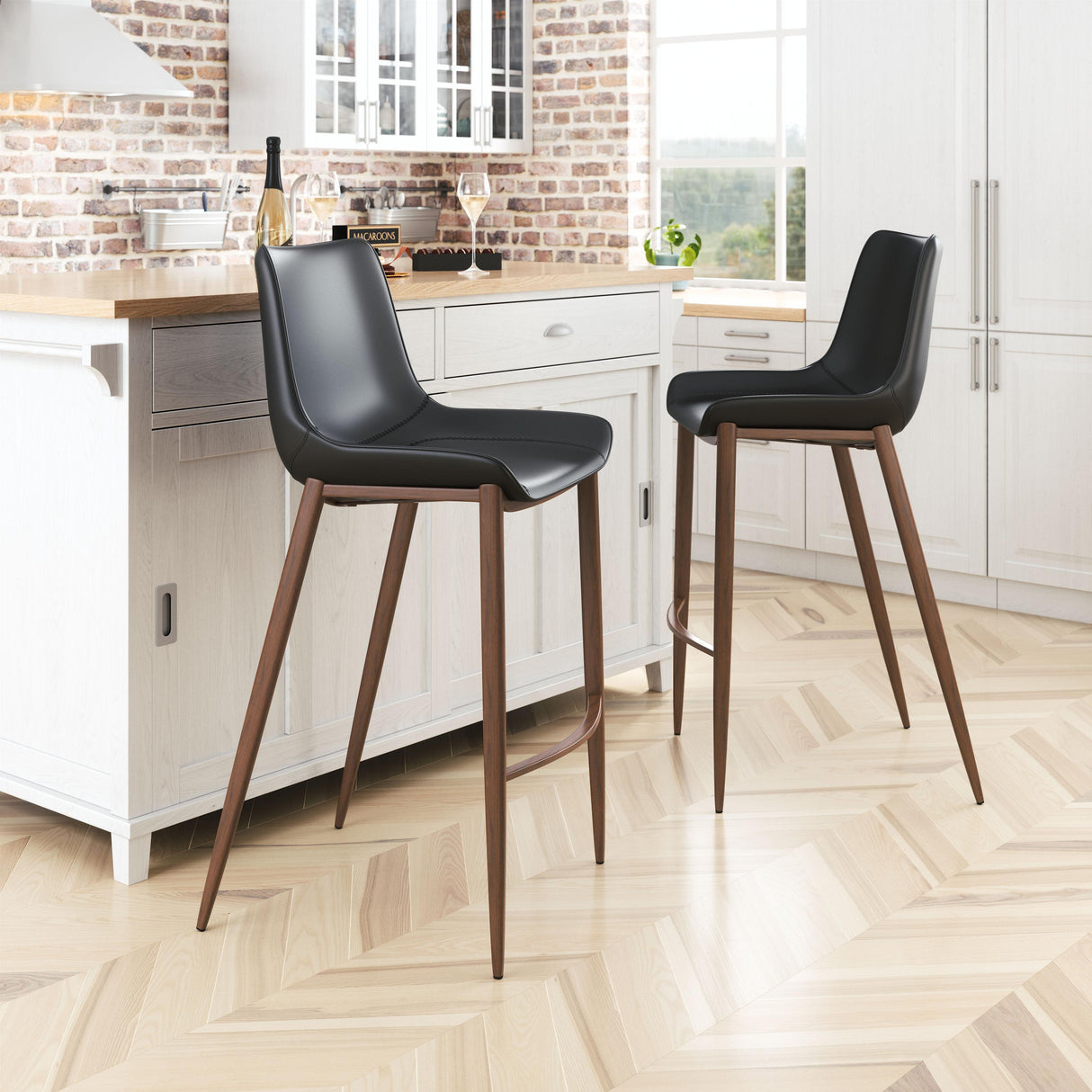ZUO Magnus Barstool (Set of 2) Black & Walnut