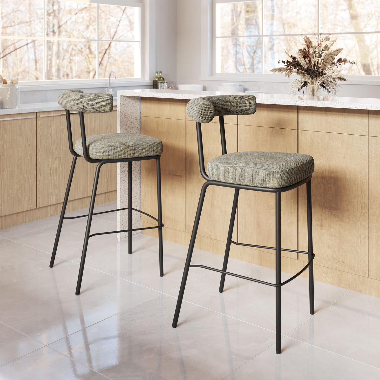 ZUO Kede Barstool Green Tweed