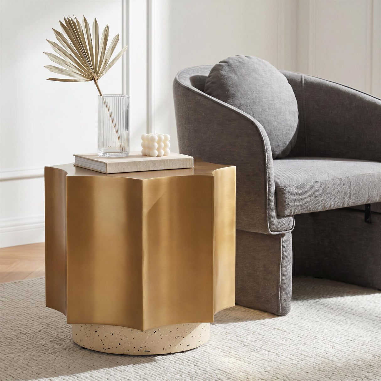 ZUO Osam Side Table Gold & Beige