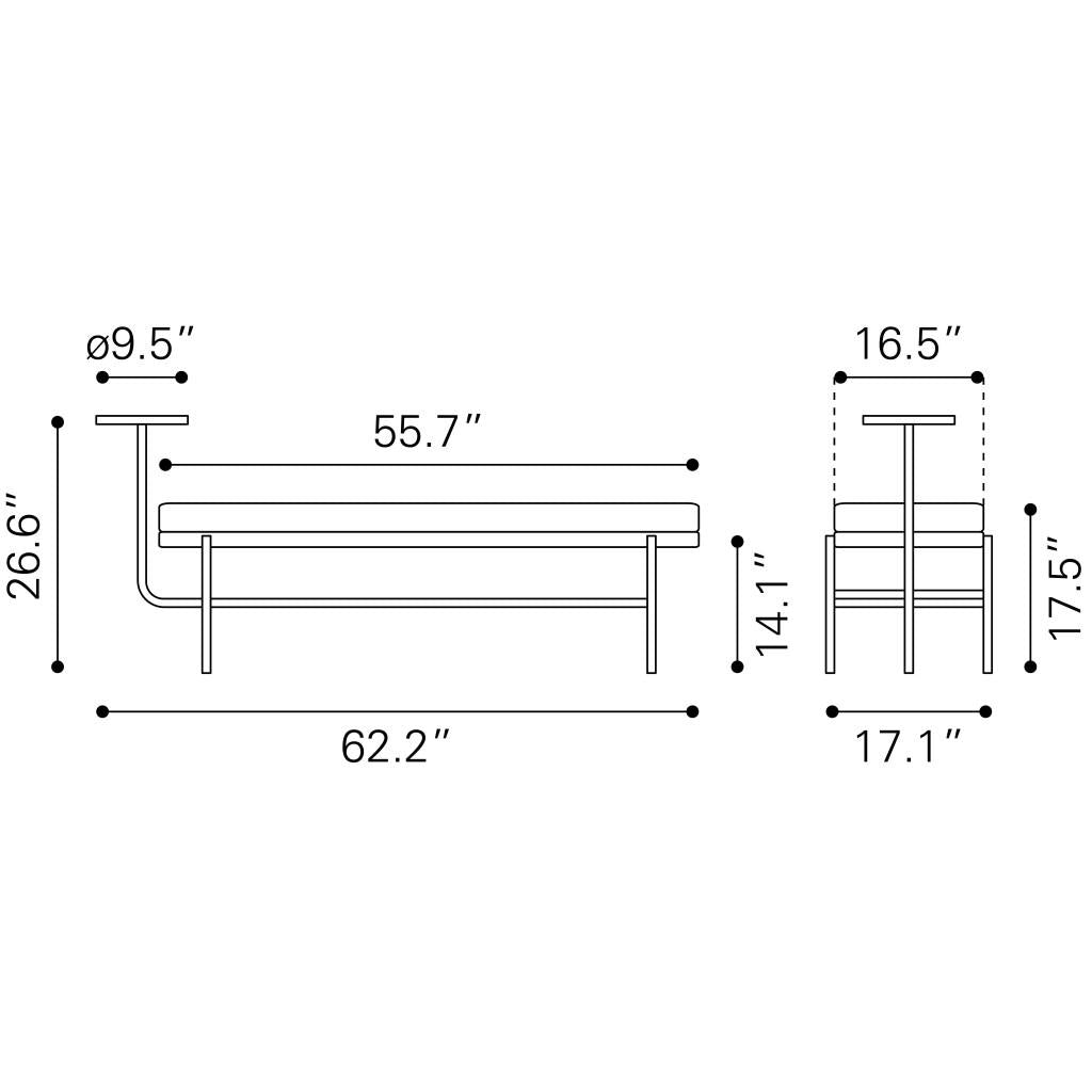 ZUO Ploce Bench Brown