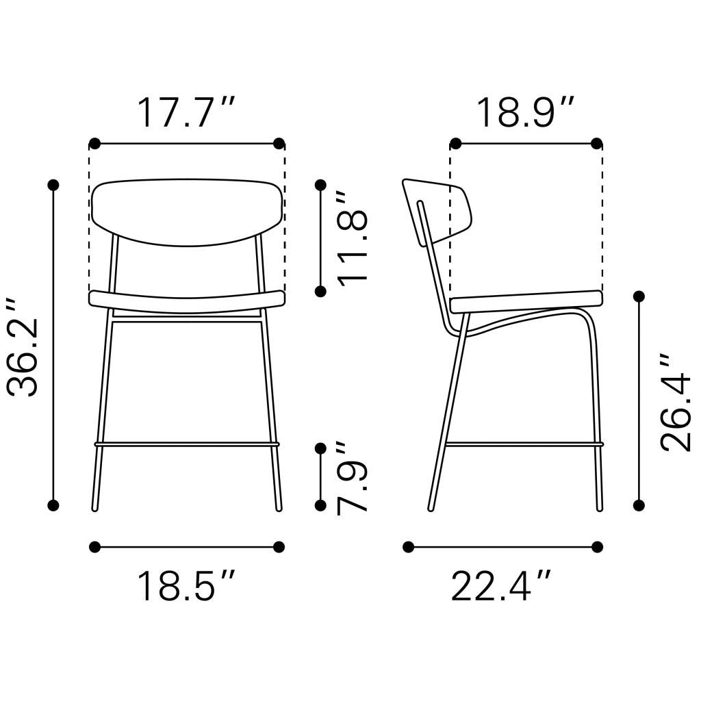 ZUO Charon Counter Stool (Set of 2) Vintage Black