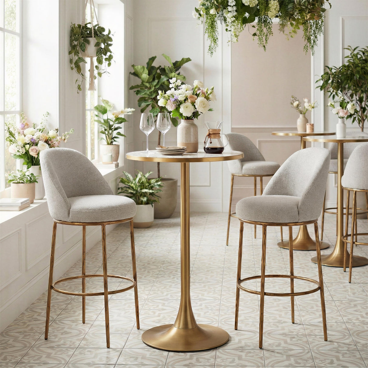 ZUO Nordhavn Swivel Barstool Beige & Gold