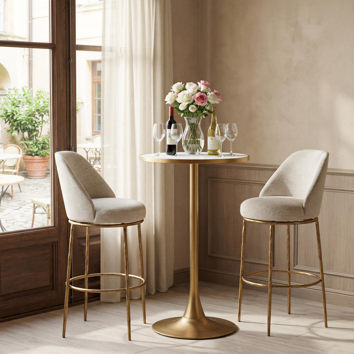 ZUO Nordhavn Swivel Barstool Beige & Gold