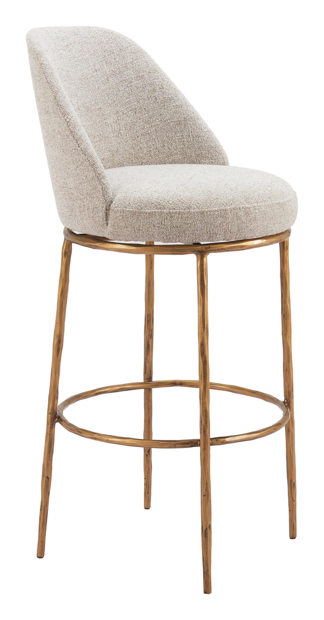 ZUO Nordhavn Swivel Barstool Beige & Gold