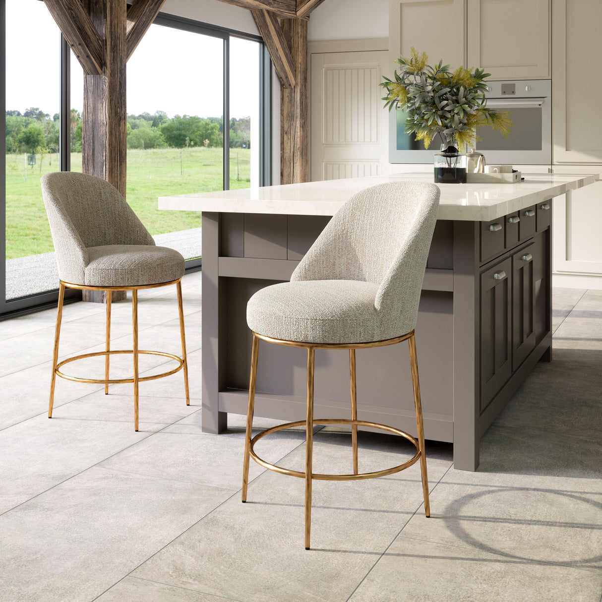 ZUO Nordhavn Swivel Counter Stool Beige & Gold