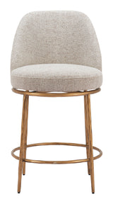 ZUO Nordhavn Swivel Counter Stool Beige & Gold