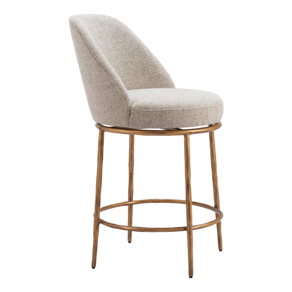 ZUO Nordhavn Swivel Counter Stool Beige & Gold