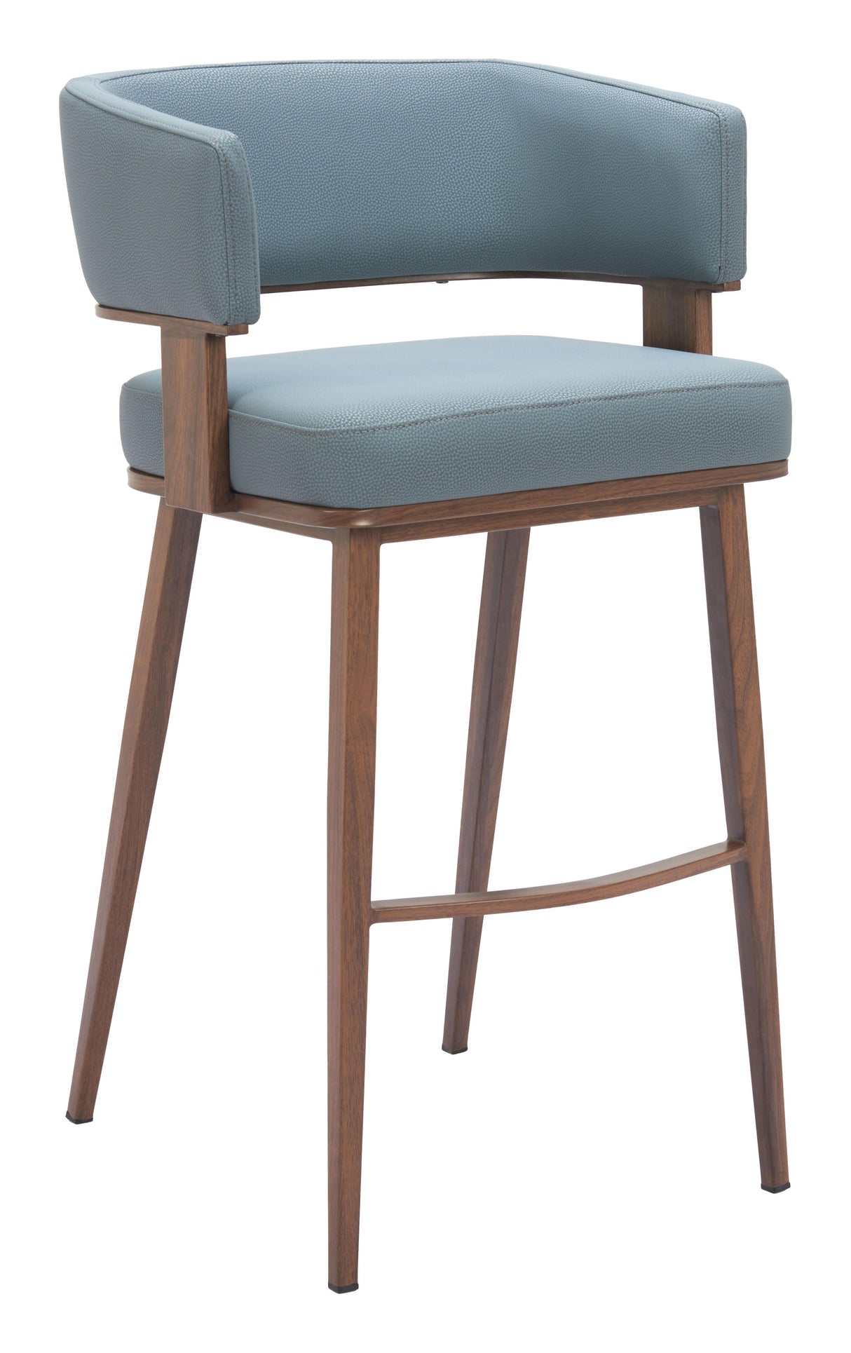 ZUO Poise Barstool Azure Gray & Walnut