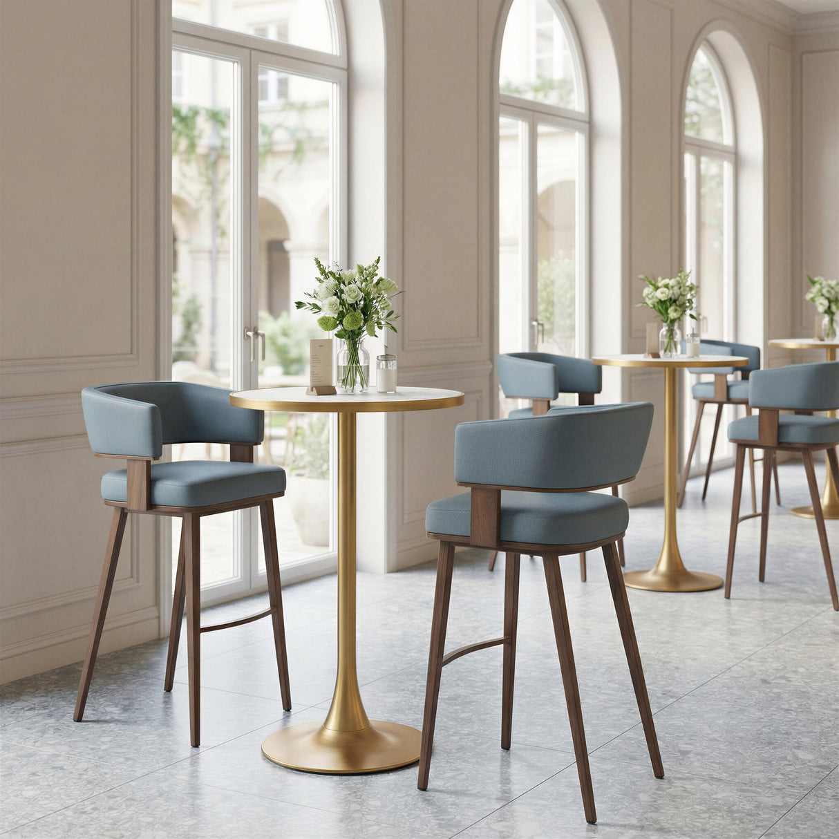 ZUO Poise Barstool Azure Gray & Walnut