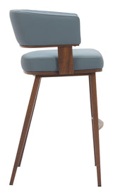ZUO Poise Barstool Azure Gray & Walnut