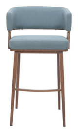 ZUO Poise Barstool Azure Gray & Walnut