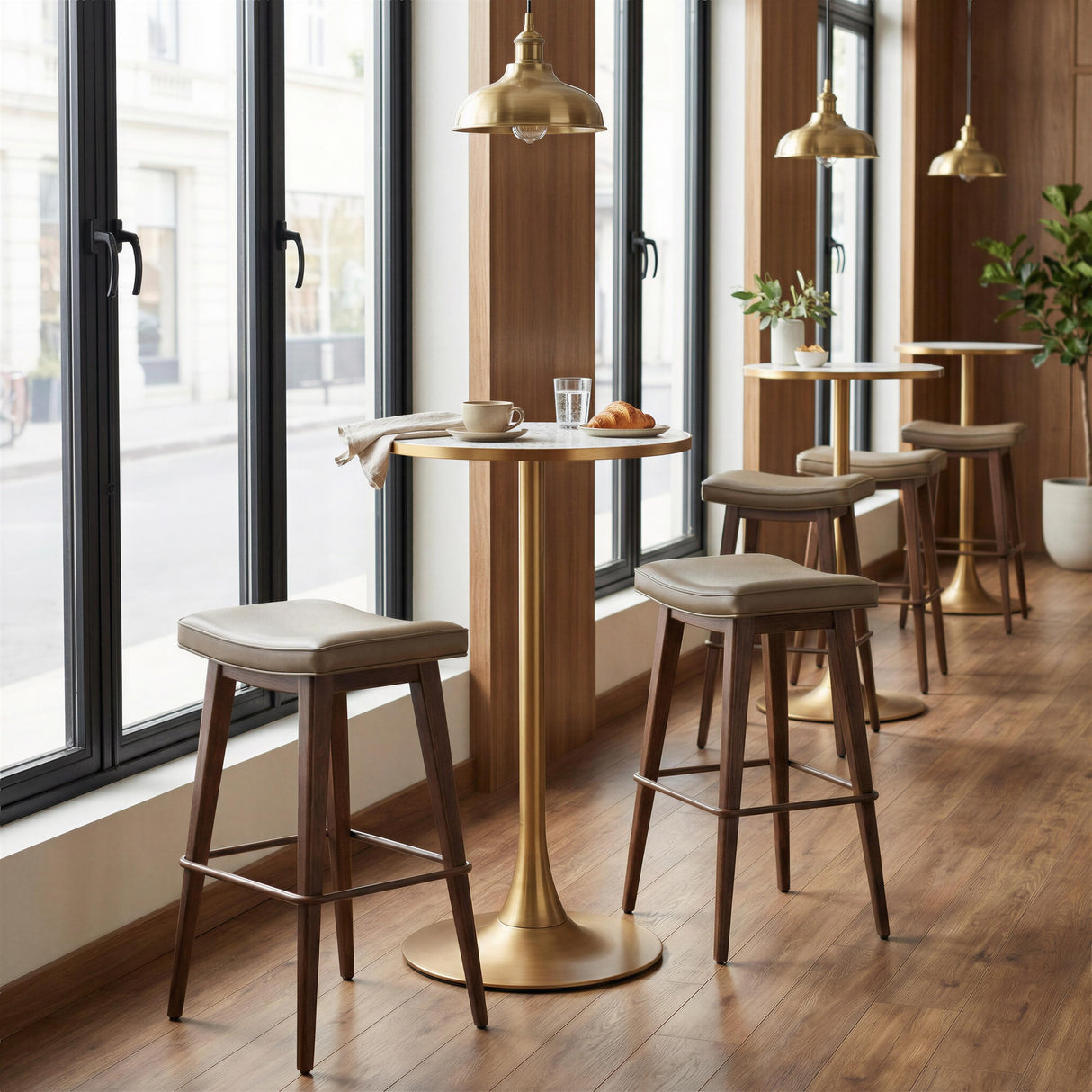 ZUO Divat Barstool (Set of 2) Taupe & Walnut