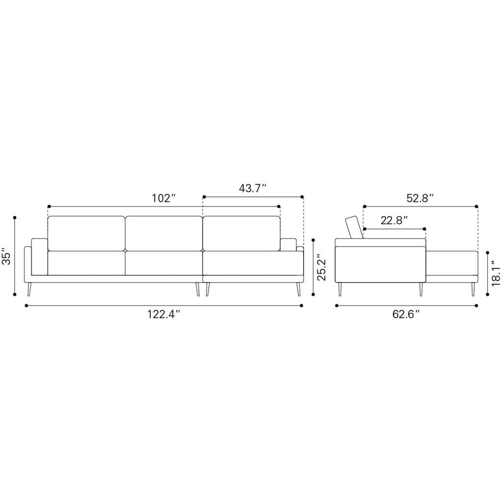 ZUO Bliss RAF Chaise Sectional Beige