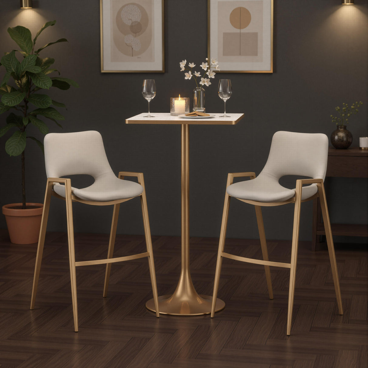 ZUO Spot Bar Table Beige & Gold