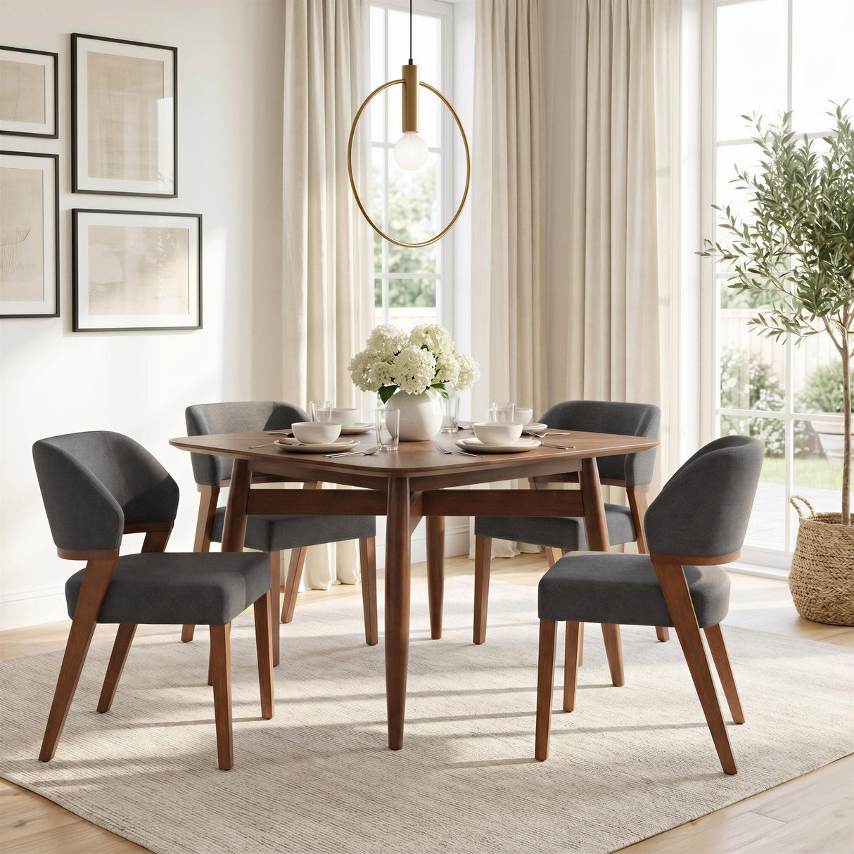 ZUO Sunobu Dining Chair (Set of 2) Azure Gray & Walnut