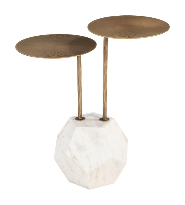 ZUO Anten Side Table Brass & White