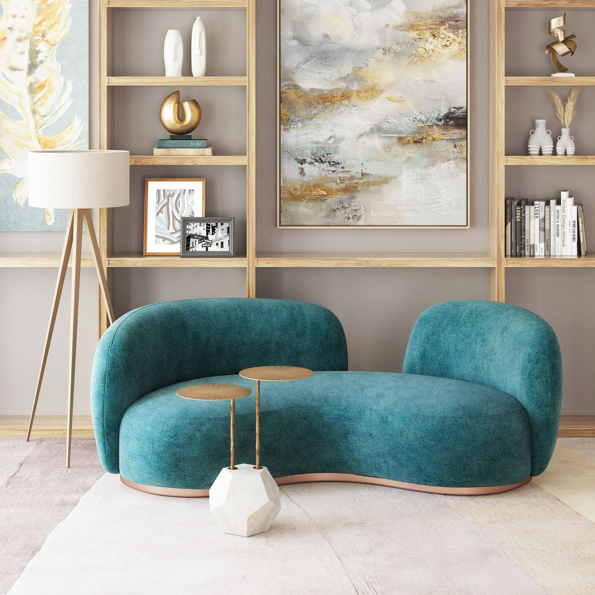 ZUO Anten Side Table Brass & White