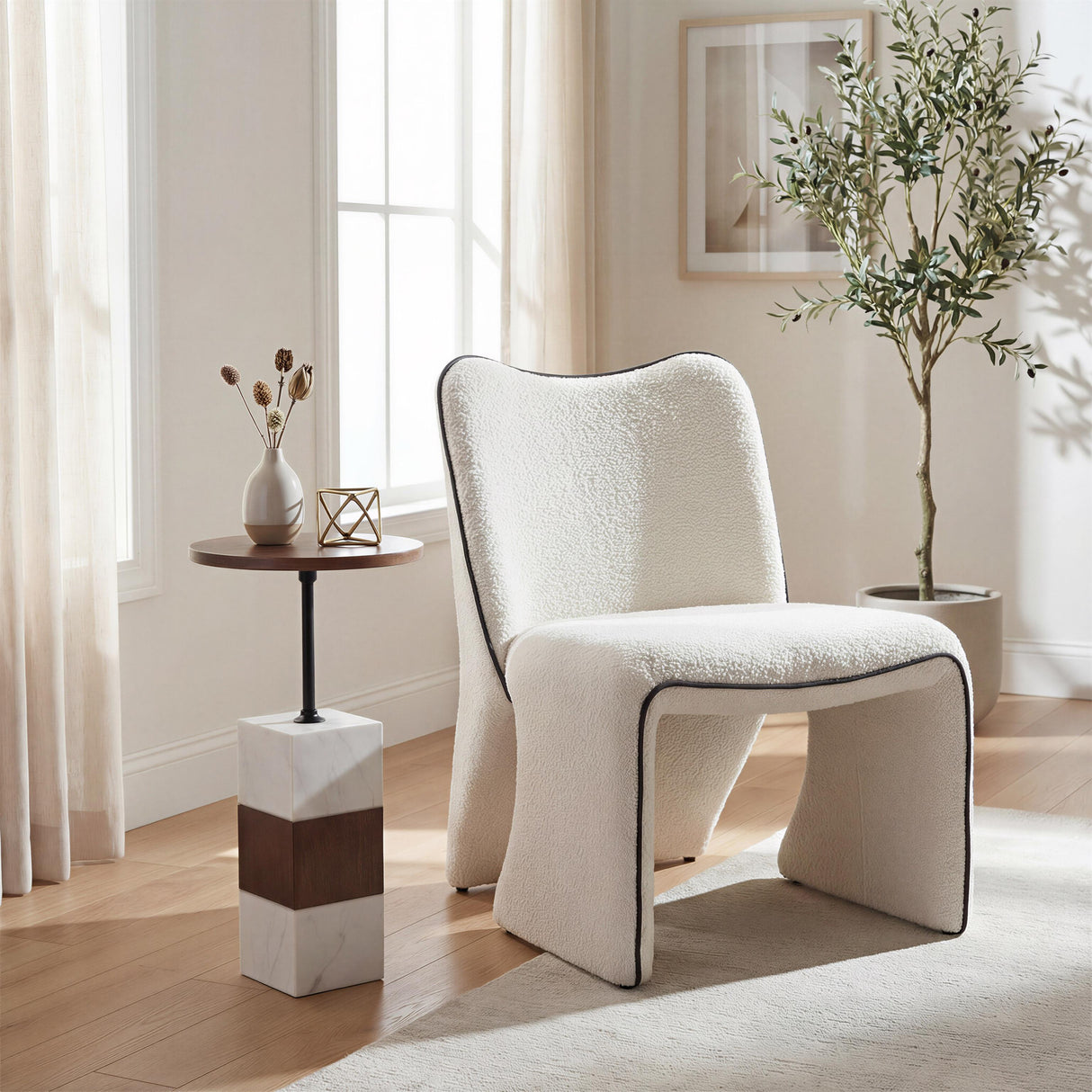ZUO Stuk Side Table Brown & White