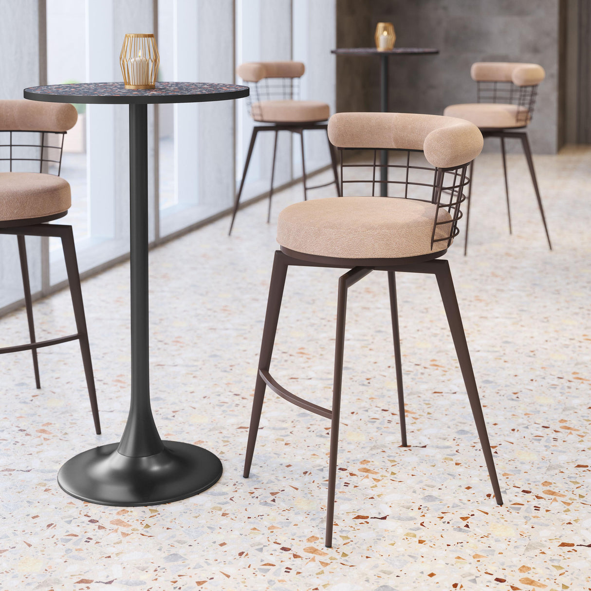 ZUO Saku Swivel Barstool Beige & Brown