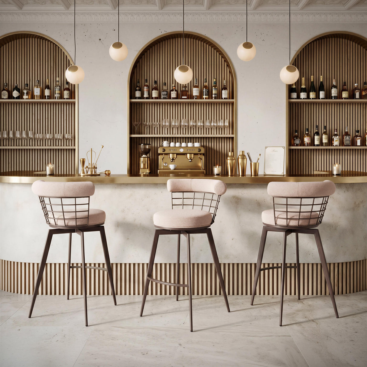 ZUO Saku Swivel Barstool Beige & Brown