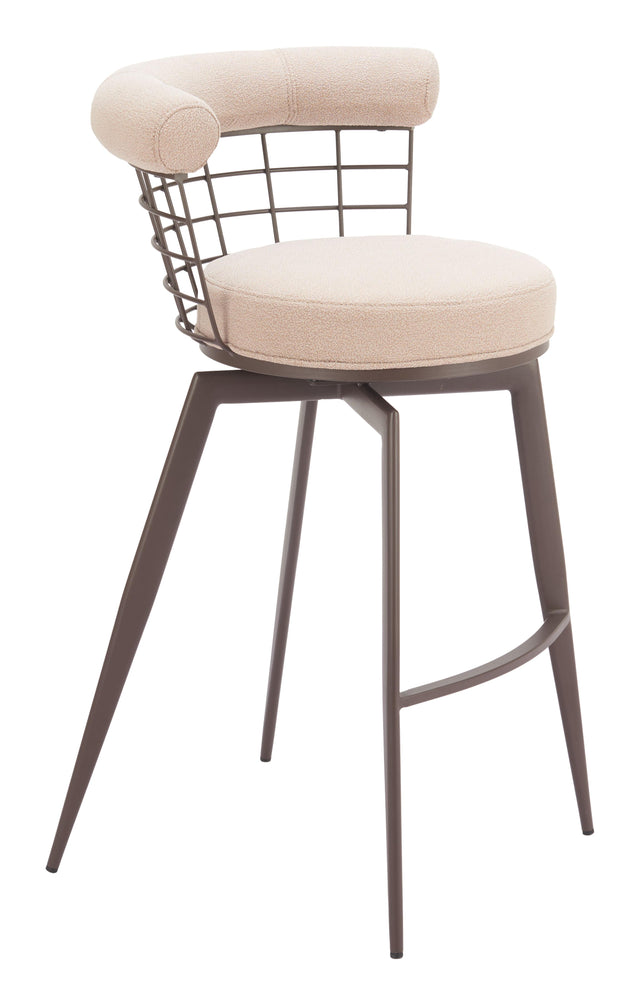 ZUO Saku Swivel Barstool Beige & Brown