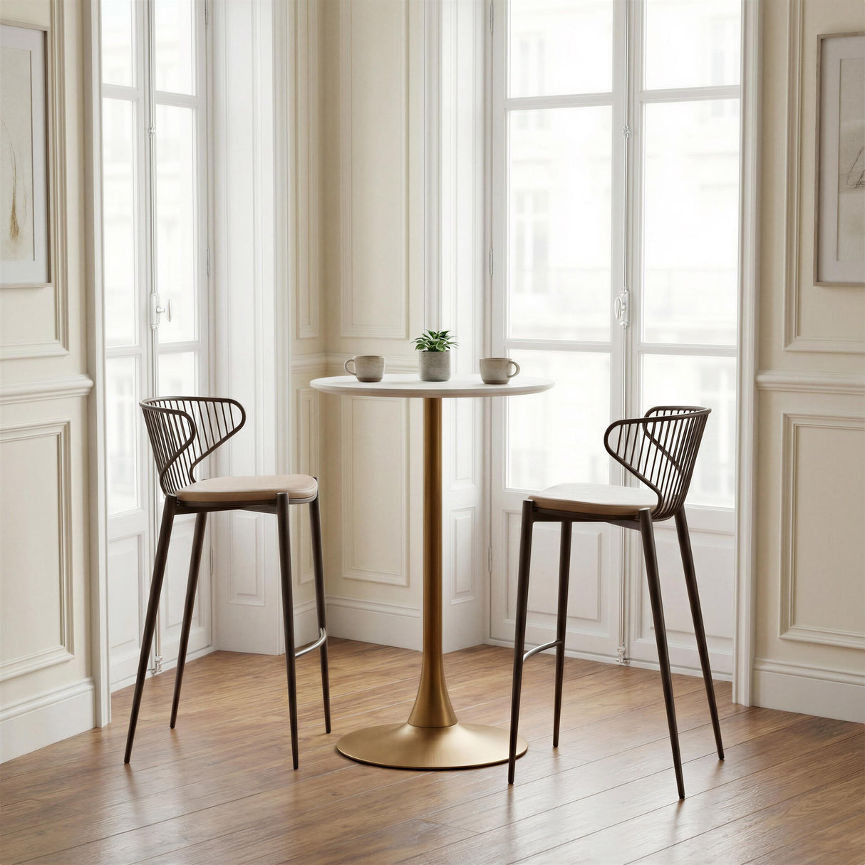 ZUO Silues Barstool (Set of 2) Taupe & Brown