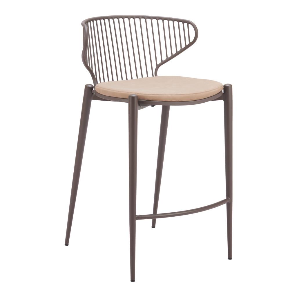 ZUO Silues Counter Stool (Set of 2) Taupe & Brown