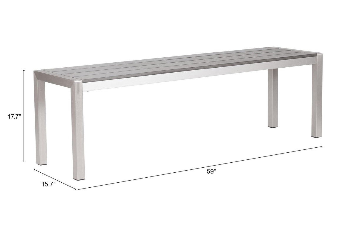 ZUO Metropolitan Double Bench Gray & Silver