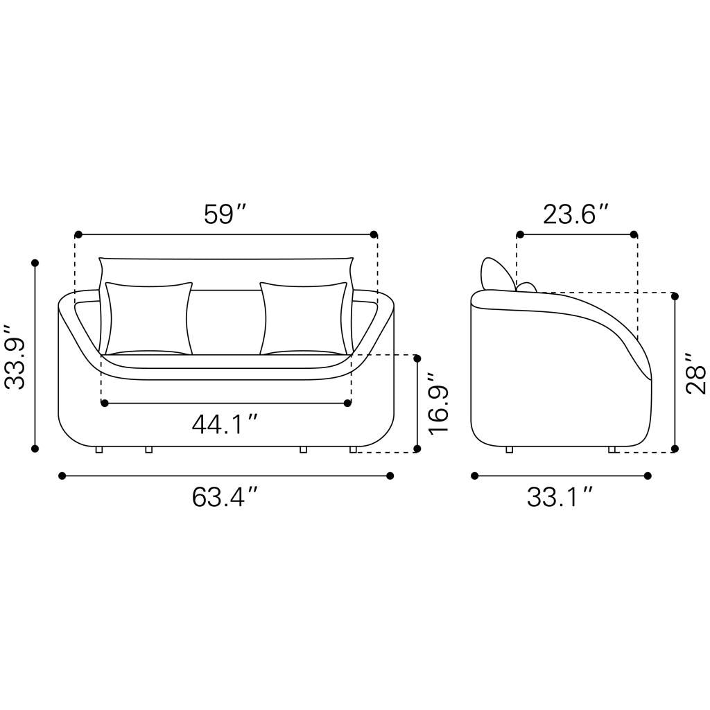 ZUO Coral Reef Loveseat Gray