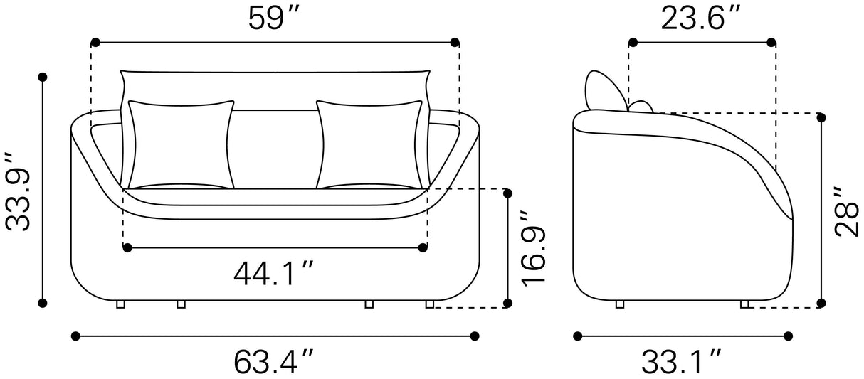 ZUO Coral Reef Loveseat Gray