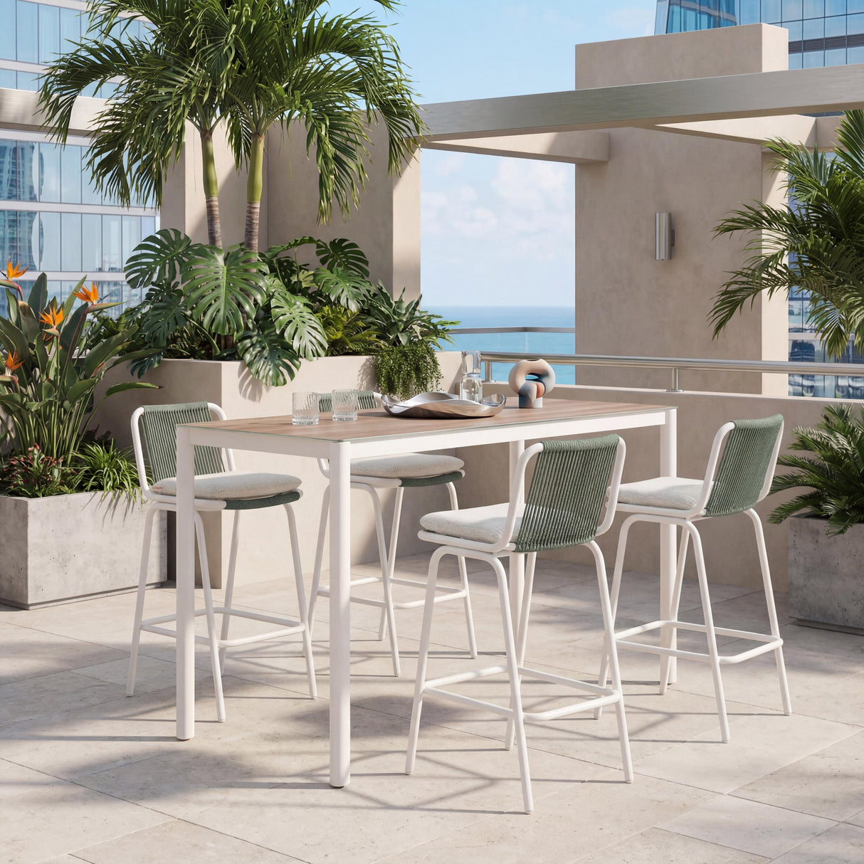 ZUO Luft Barstool (Set of 2) White & Green