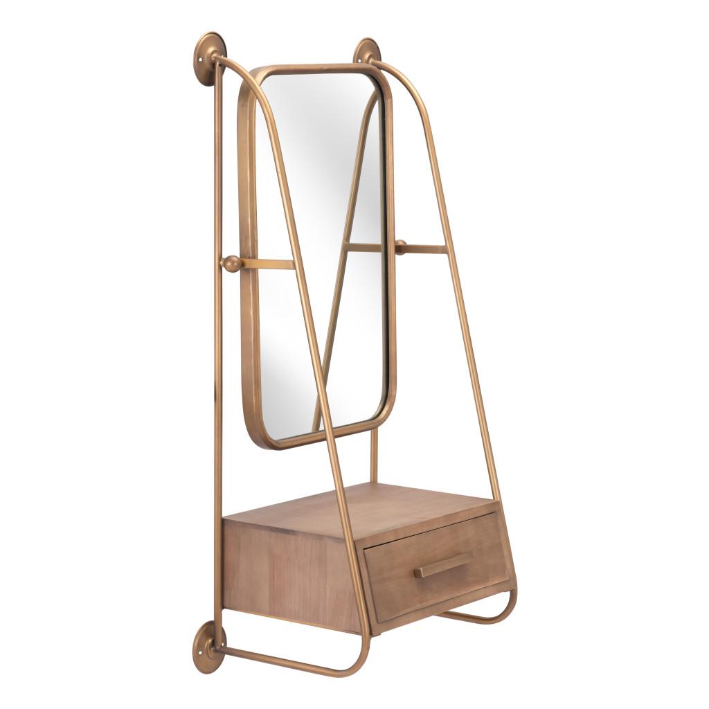 ZUO Peralta Mirror Shelf Brass & Brown