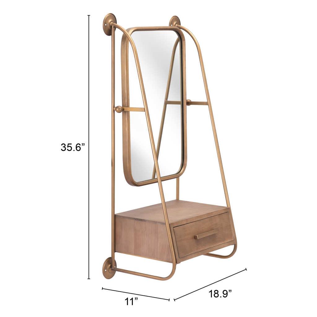 ZUO Peralta Mirror Shelf Brass & Brown