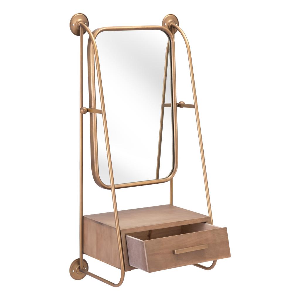 ZUO Peralta Mirror Shelf Brass & Brown