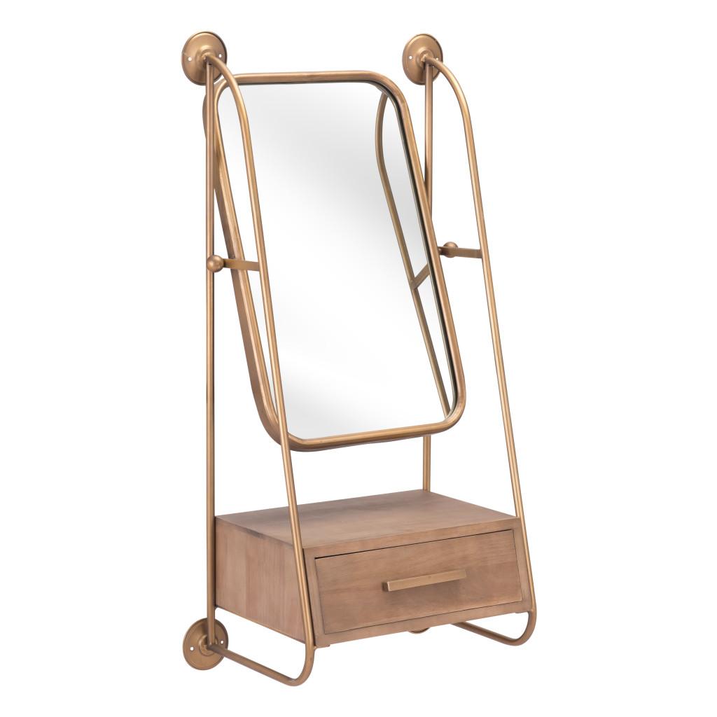 ZUO Peralta Mirror Shelf Brass & Brown