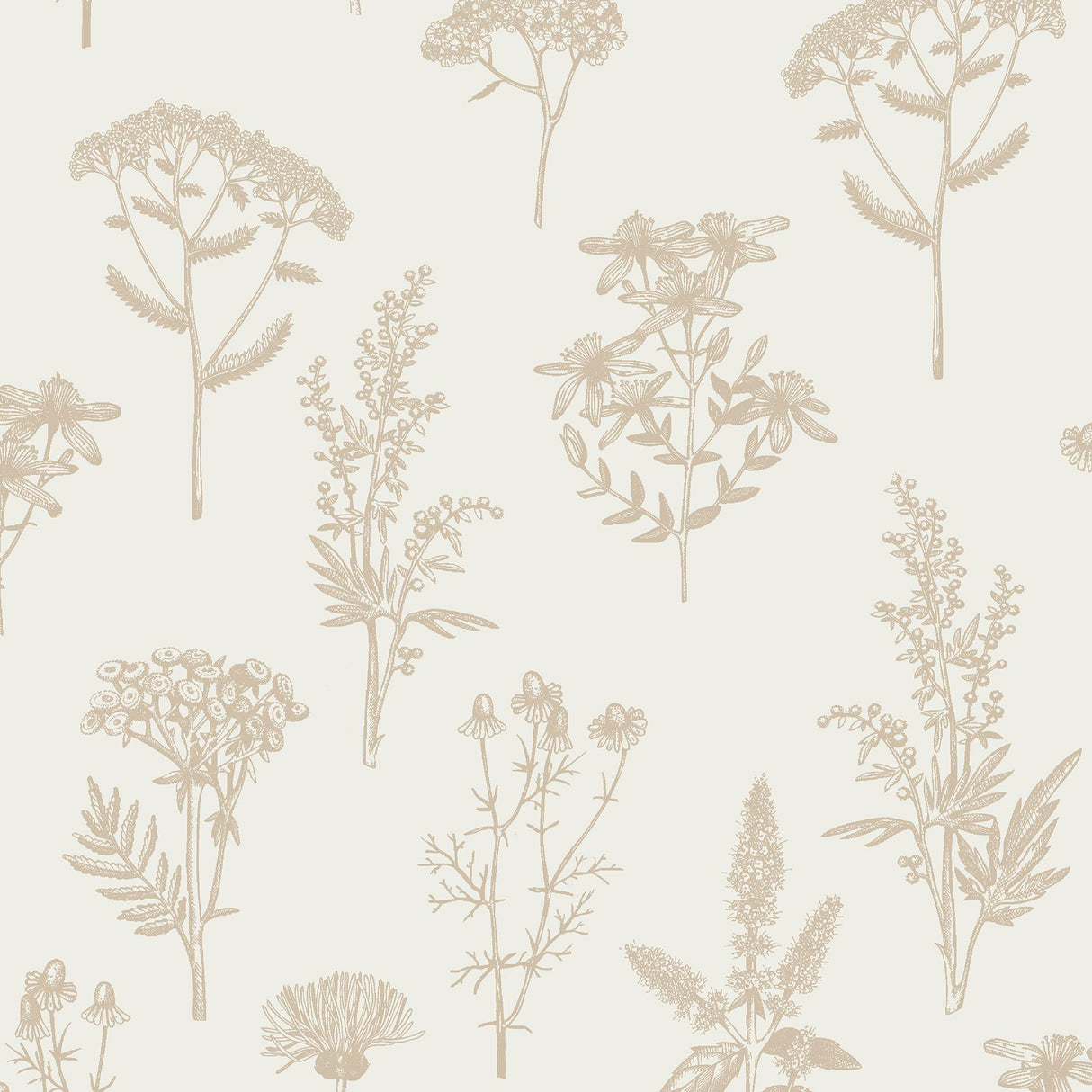DecoratorsBest Luminous Botanical Sketch Gold Metallic Wallpaper