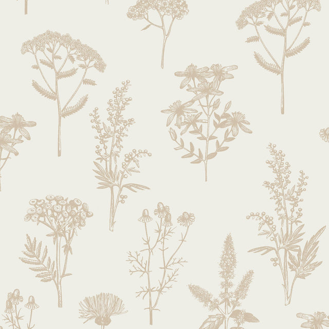 DecoratorsBest Luminous Botanical Sketch Gold Metallic Wallpaper