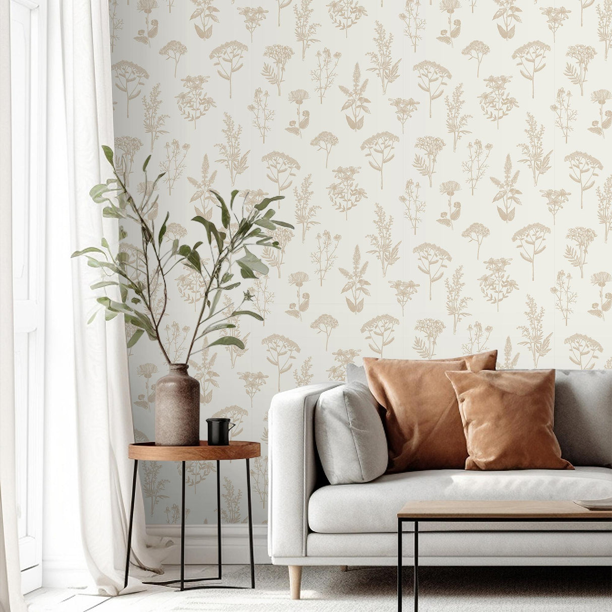 DecoratorsBest Luminous Botanical Sketch Gold Metallic Wallpaper