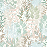 DecoratorsBest Serene Meadow Aqua Blue & Green on White Ground Wallpaper